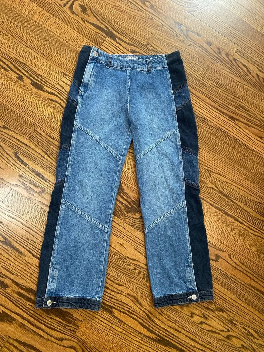 We The Free Moonlit Moto Slim Bootcut Colorblock jeans with button cuff - Picture 1 of 16